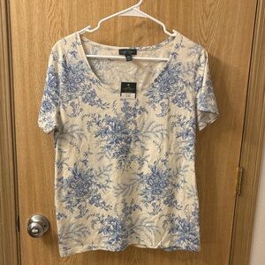 Ralph Lauren Cream Scoop Neck Tee with Blue Floral Print